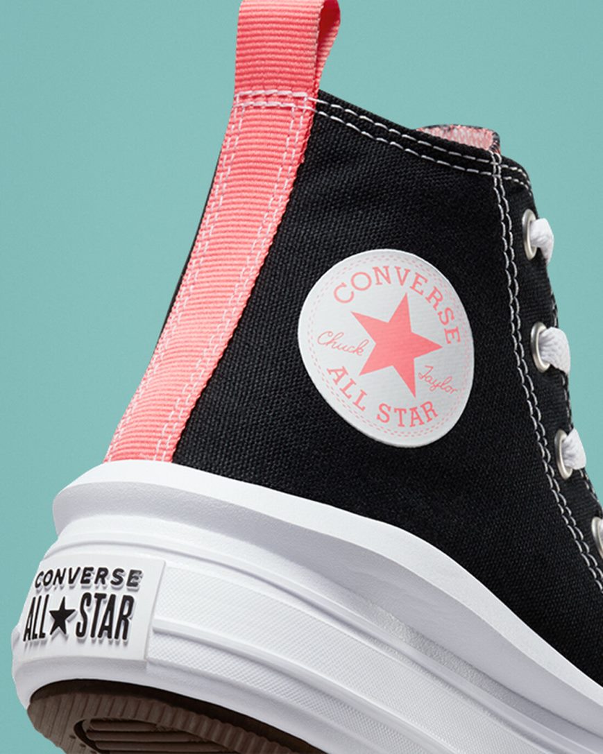 Sapatos Plataforma Converse Chuck Taylor All Star Move Cano Alto Menina Pretas Rosa Branco | PT S043T7P